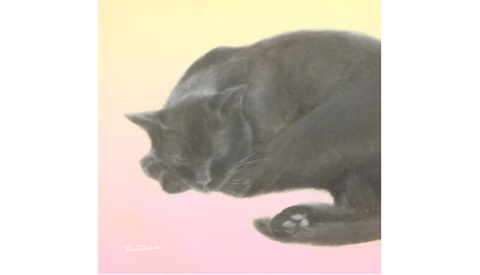 眠るj黒猫のパステル画